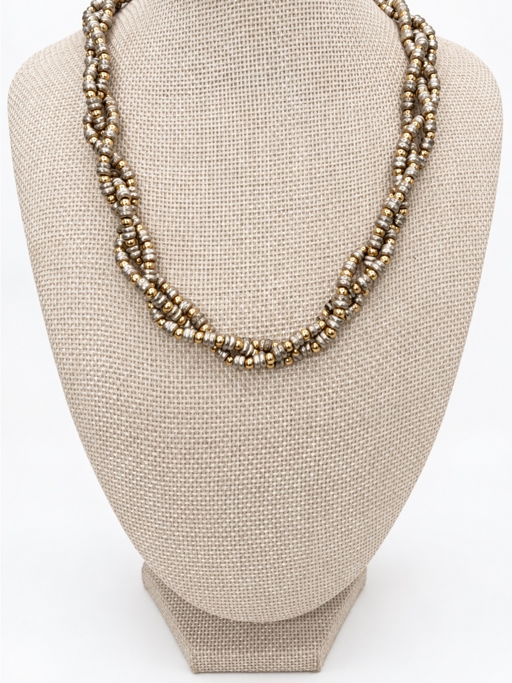 Tahari Gold and Silver Twisted Multi-Strand Bead Necklace